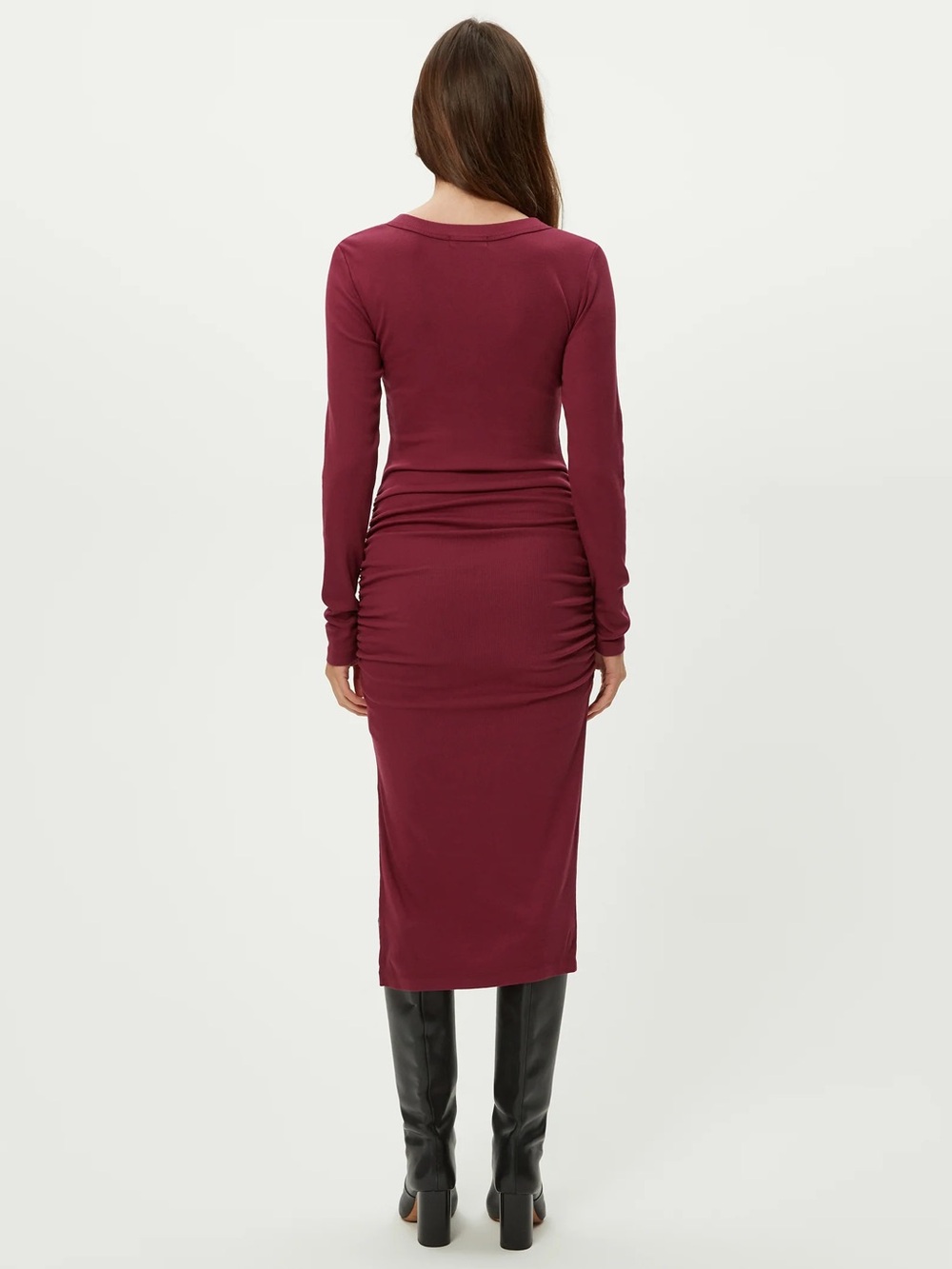 Michael Stars Scoop Neck Long-Sleeve Maxi Dress Ruched Slit Bohemian Red Small - Picture 4 of 9